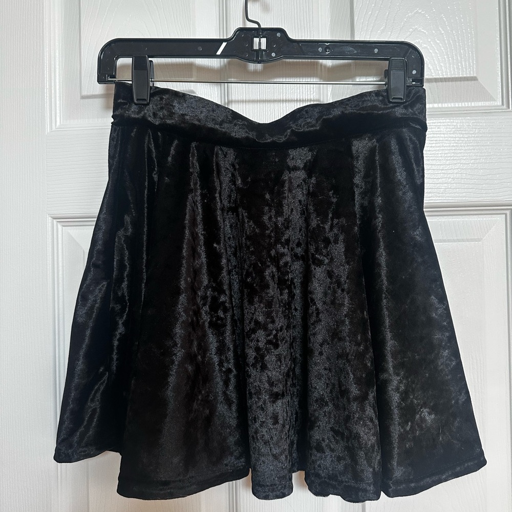Black crushed Velvet Skater Skirt